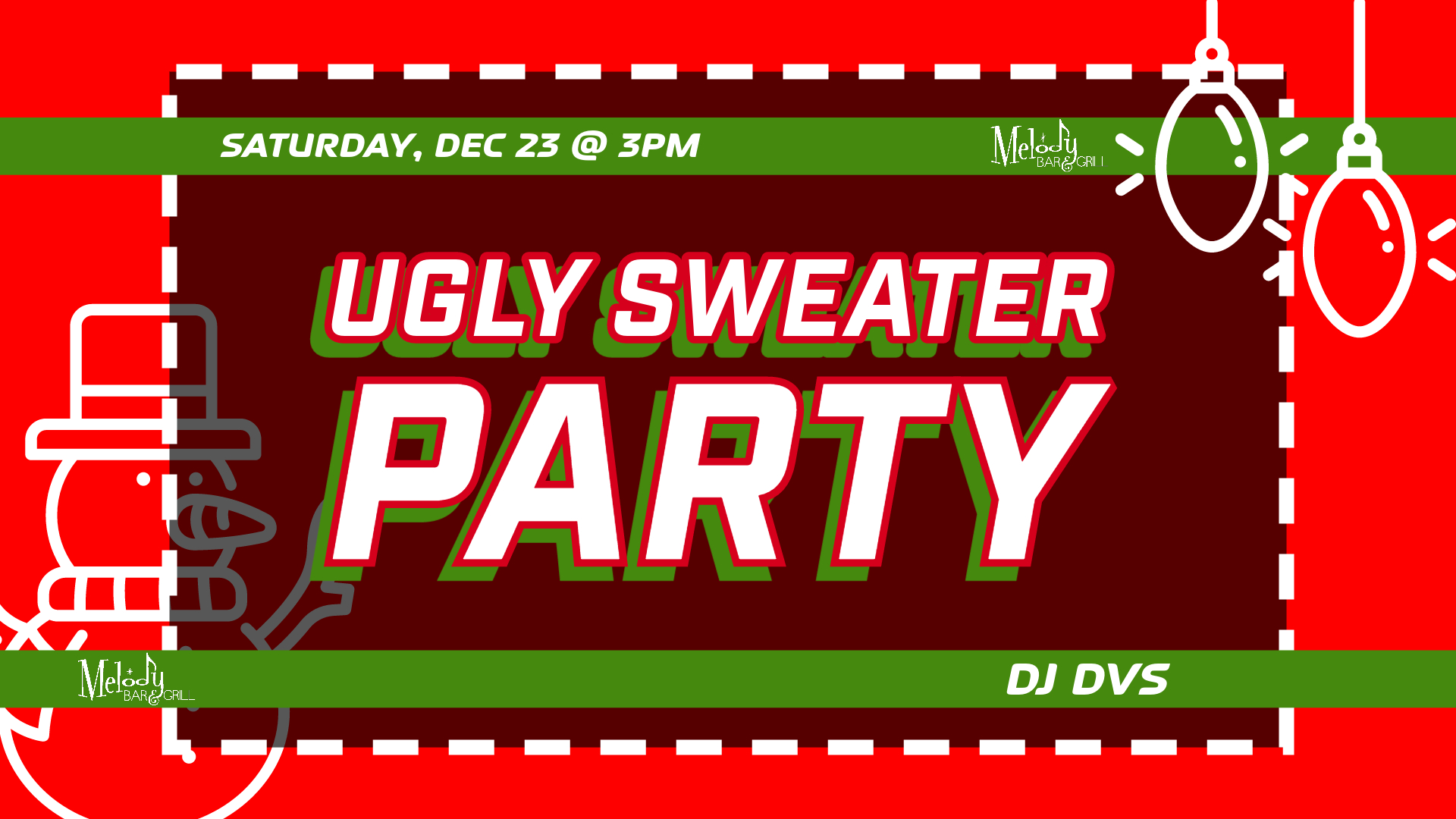 ugly sweater party promo image for Melody Bar Los Angeles