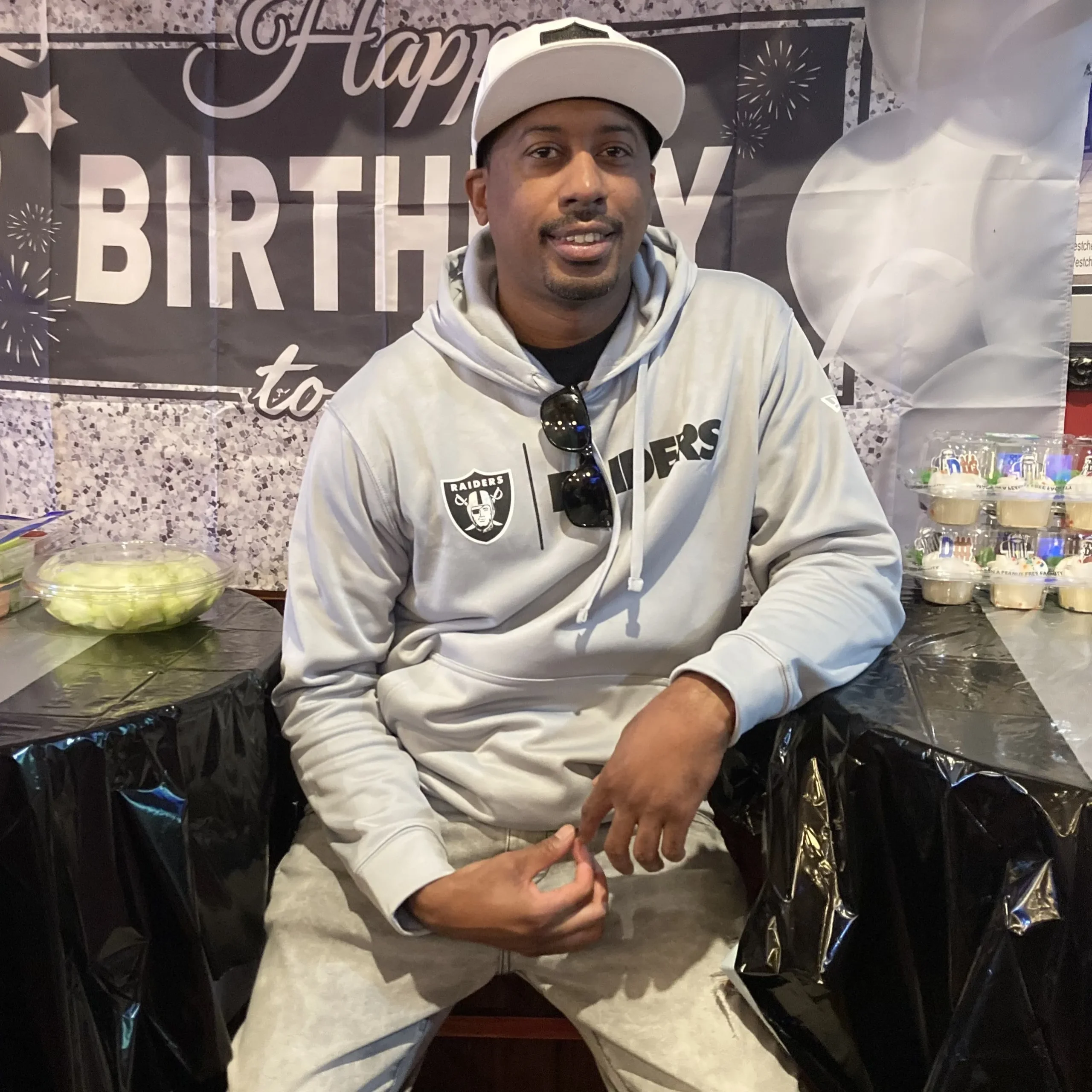 Raiders fan celebrating a birthday at Melody Bar and Grill, the Raiders bar near Inglewood